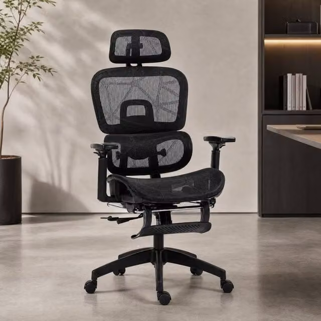 STILVORA Black Fabric Task Chair with Headrest and Armrests – 1