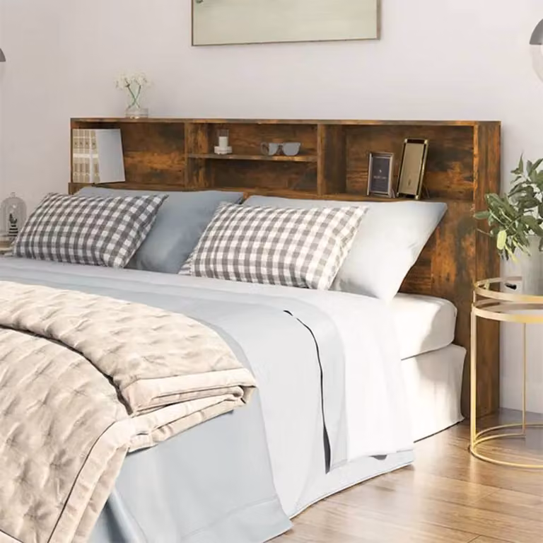 Berkfield Home Headboard Cabinet in Smoked Oak Brown, W: 200 cm, D: 19 cm, H: 103.5 cm