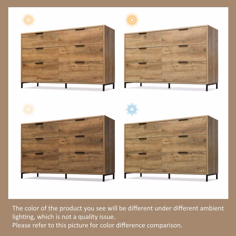 Matteo Industrial 6-Drawer Chest of Drawers in Dark Brown Oak and Black Metal, W/D/H: 120 x 40 x 76 cm – 4