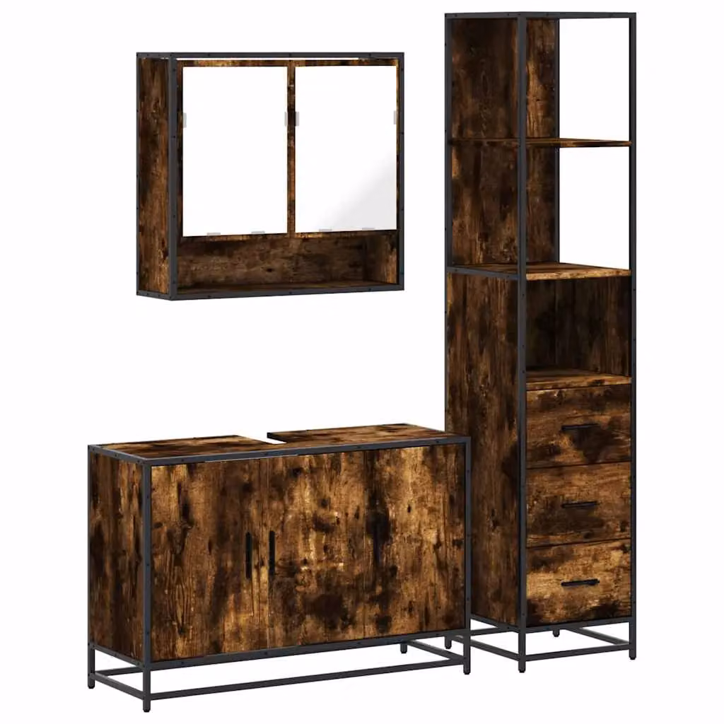 Berkfield Home 3 Piece Industrial Bathroom Furniture Set in Smoked Oak Brown – 2