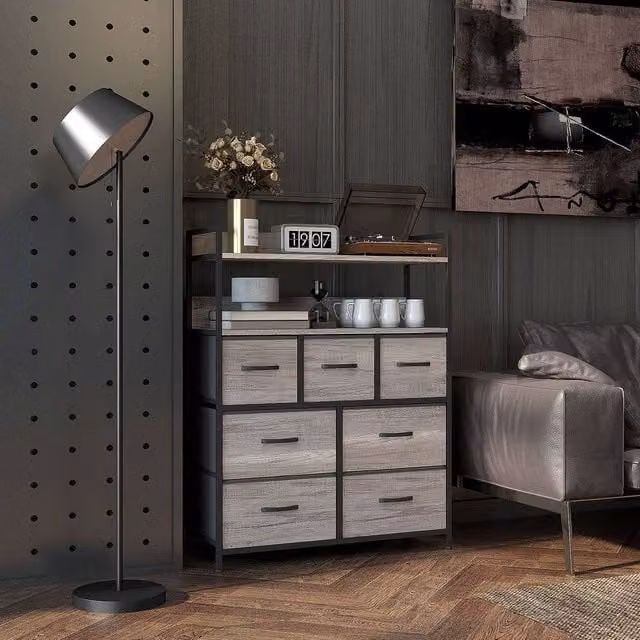 STILVORA Grey Chest of Drawers with Seven Fabric Drawers