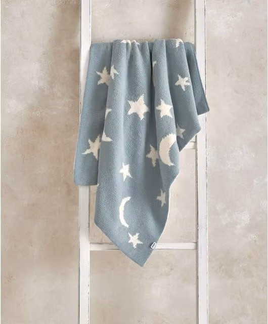 Mamas & Papas Blue Chenille Reversible Double Face Baby Blanket