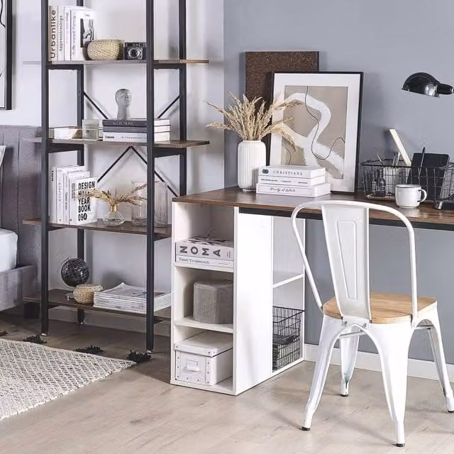 Wyld and Coco Industrial Writing Desk with Brown MDF Laminate Top and Black Metal Legs, W/D/H: 120 x 60 x 75 cm
