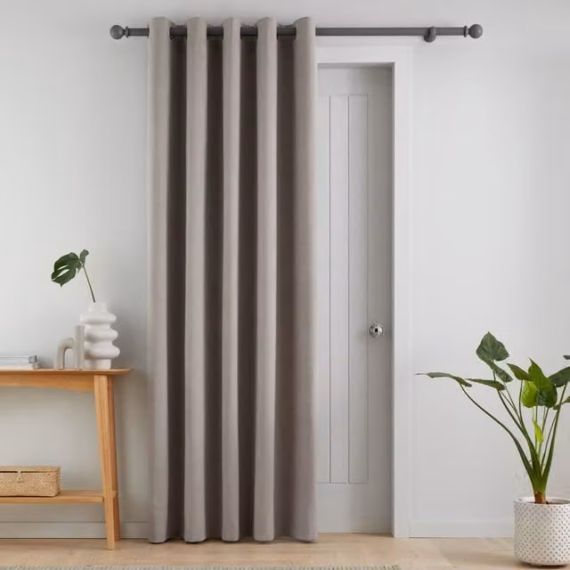 Catherine Lansfield Wilson Grey Velvet Thermal Eyelet Door Curtain