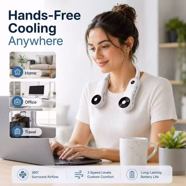 BluCore Neck Cooling Fan with Digital Display in White – 1