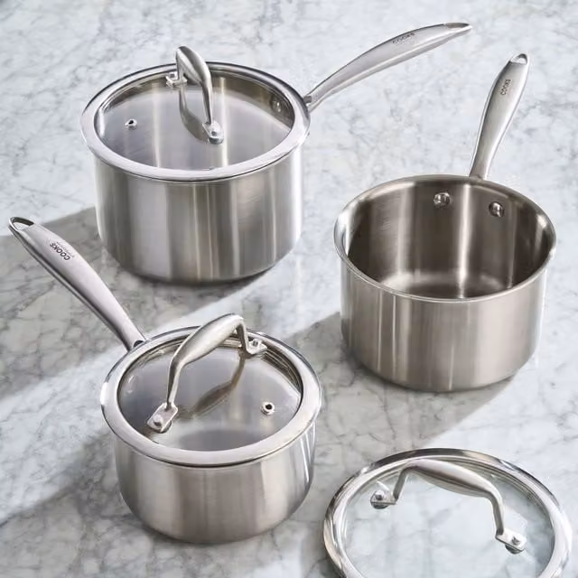 Cooks Professional Tri-Ply Ceramic Cookware Set in Silver, 3-Piece, 18cm