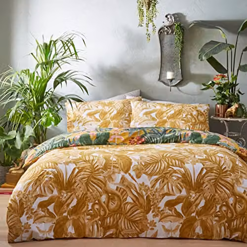 Riva Home Medinilla Reversible Floral Duvet Cover and Pillowcase Set, Yellow and Pink, W/D/H: 140 x 200 cm, Pillowcase: 50 x 75 cm – 2