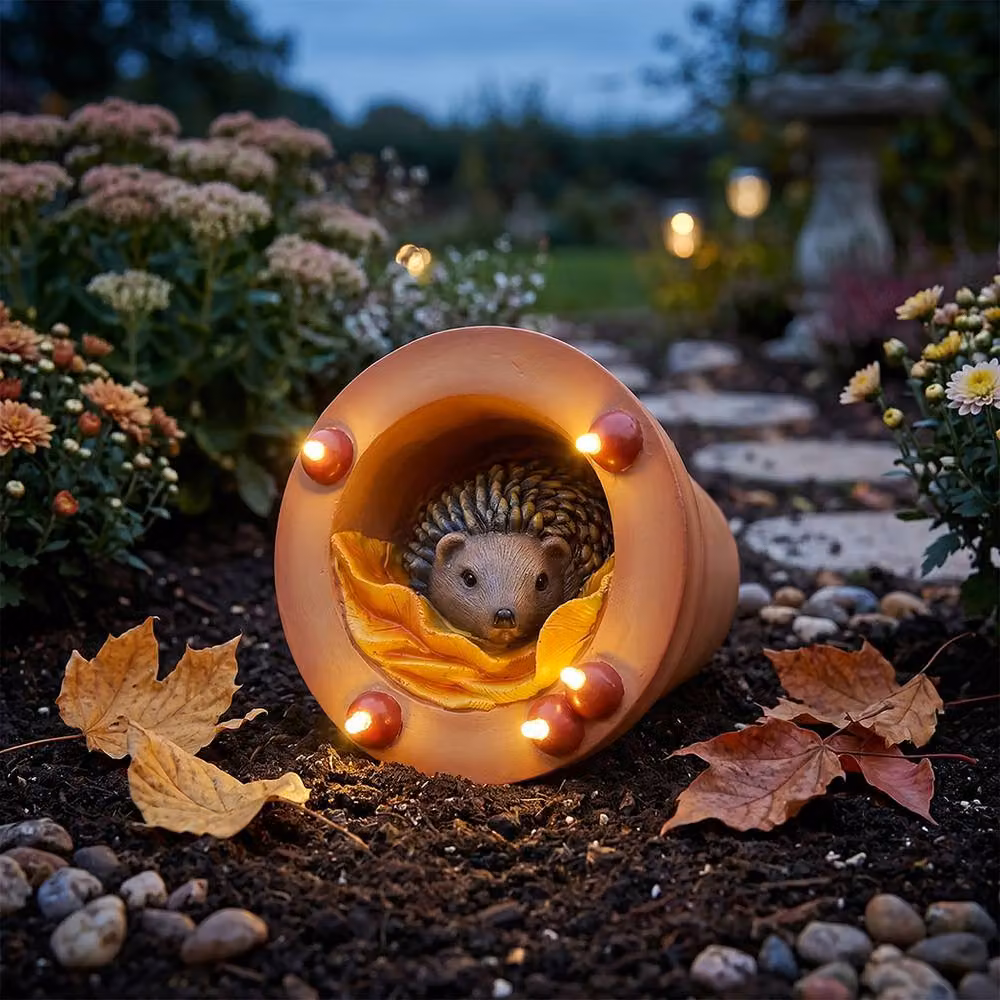 Emitto Brown Hedgehog Solar LED Garden Ornament Statue Made of Resin – 3