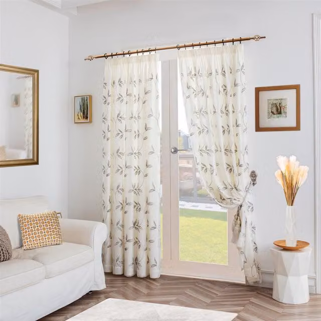 Luxury Living Silver Leaf Embroidered Tulle Voile Pencil Pleat Curtains, Width: 147 cm, Drop: 183 cm