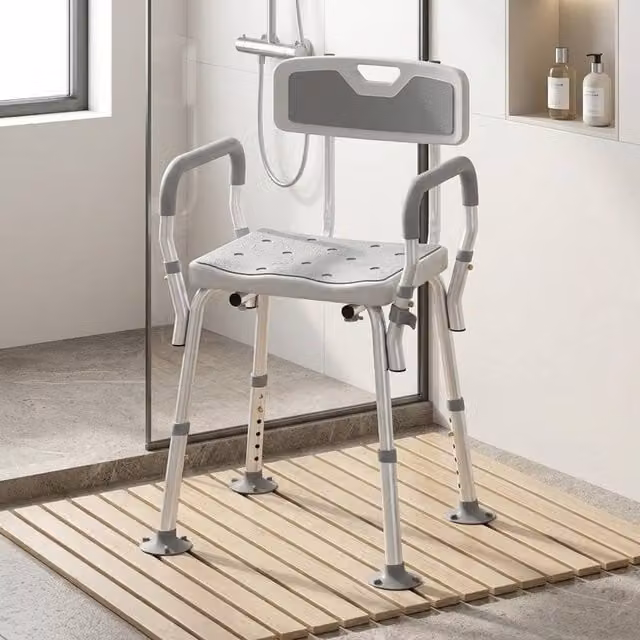 STILVORA Height Adjustable Shower Chair with Arms and Back in Grey