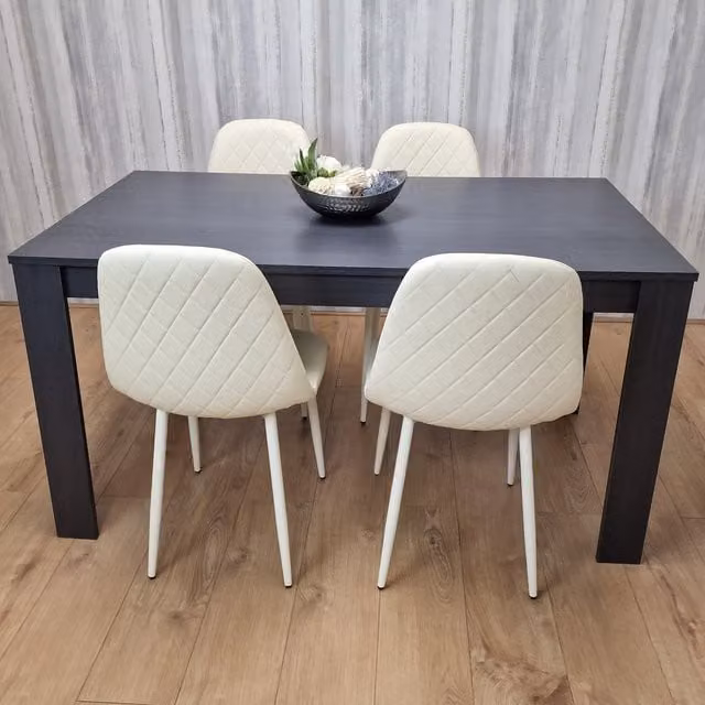 Kosy Koala Grey Rectangular Dining Table and 4 Cream Chairs Set
