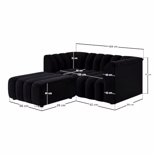 Solace+Co Halle 2 Seater Reversible Velvet Sofa with Matching Ottoman in Black – 3