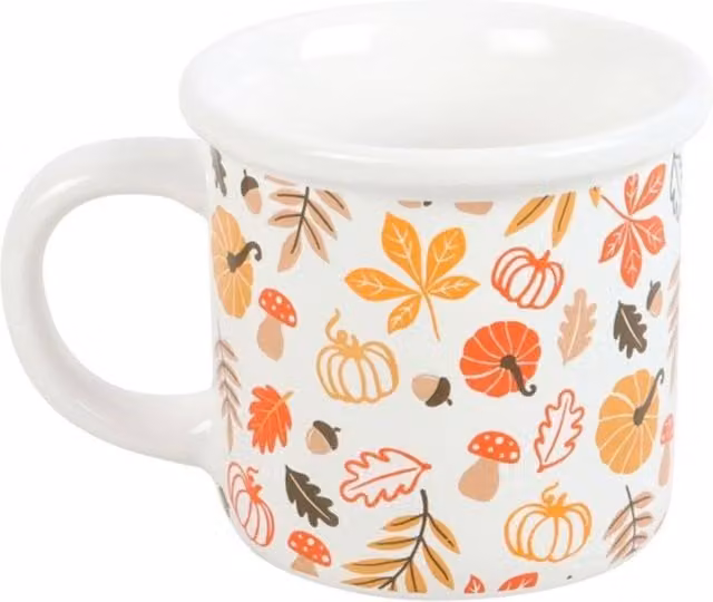 KDMD Autumn Leaves and Pumpkin Ceramic Mug, 480ml, White, Orange and Red