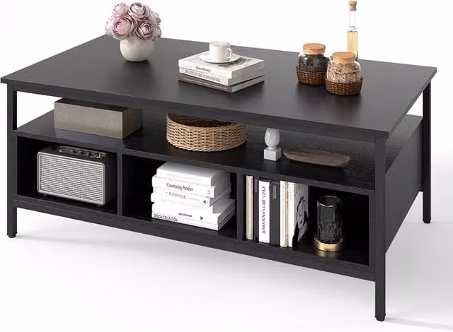 Costway Industrial Rectangular Coffee Table in Black with Wood and Metal Finish