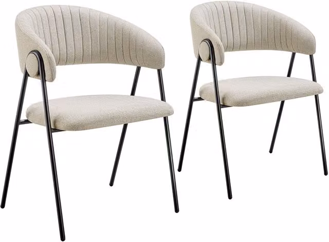 tectake Bedano Set of 2 Dining Chairs in Beige with Armrests