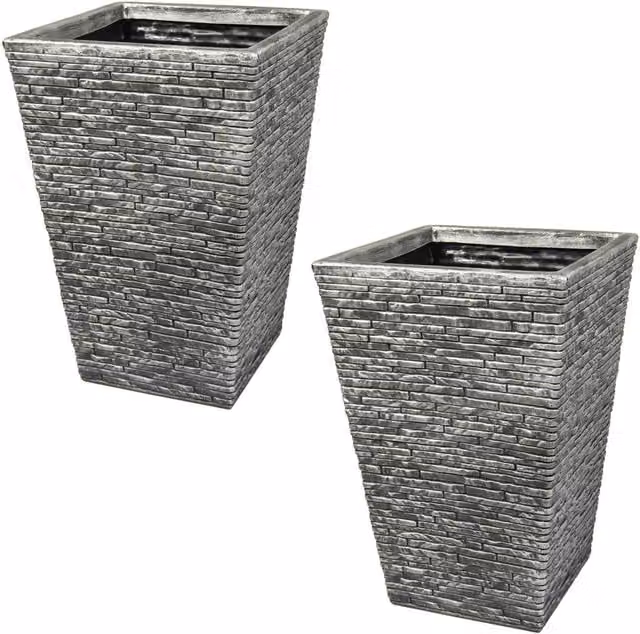Shop4allsorts Tall Brick Effect Flared Planter in Grey and Silver Plastic
