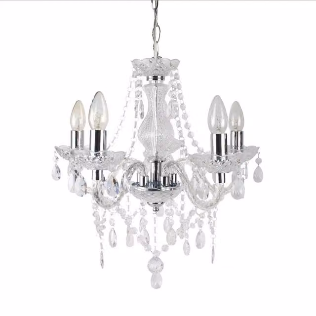 First Choice Lighting Marie Therese 5 Light Ceiling Pendant Chandelier in Chrome and Transparent Crystal