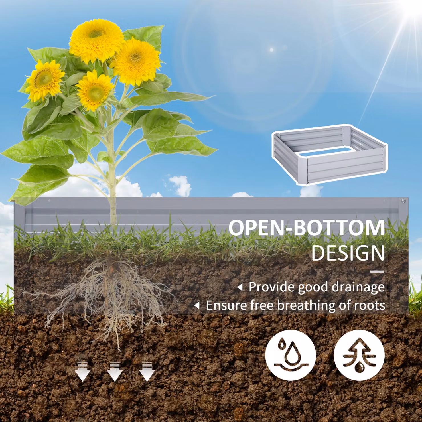 Outsunny Set of 2 Galvanised Steel Raised Garden Beds in Silver and Grey – 4