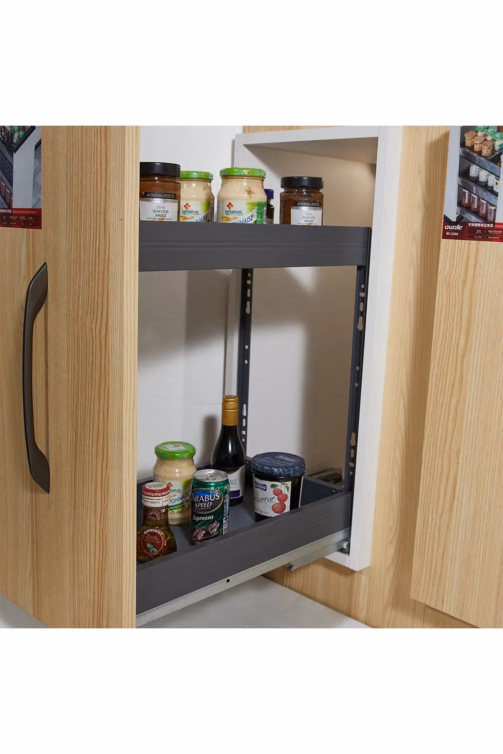 Living and Home 2-Tier Aluminium Kitchen Cabinet Pull Out Storage Drawer Organizer, W/D/H: 20 x 43 x 45 cm – 3