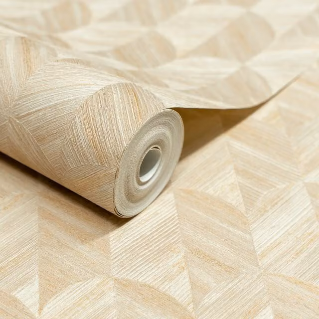 Grandeco Boutique Amber Art Deco Geo Embossed Wallpaper in Beige