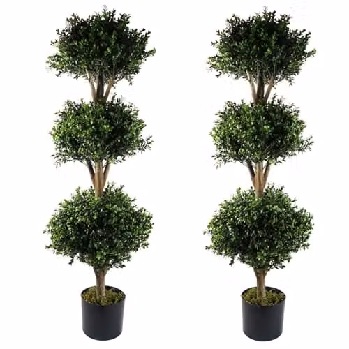 Leaf Design UK Pair of Green Artificial Topiary Trees, H 120 cm x W 40 cm x D 40 cm – 1