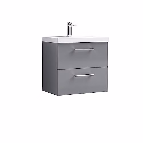 Balterley Wall Hung Bathroom Vanity Unit with Basin and 2 Soft Close Drawers, Grey, W: 61.0 cm, D: 39.0 cm, H: 57.9 cm – 1