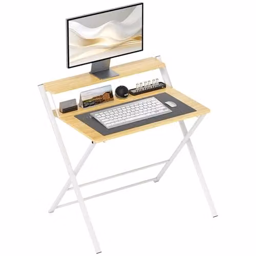 HOMCOM Modern Folding Computer Desk in Sand with X-Frame Metal Legs, W/D/H: 86 x 66 x 82 cm – 1