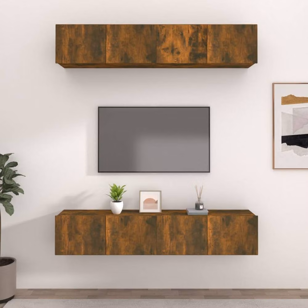 Berkfield Home Set of 4 Smoked Oak TV Cabinet Doors in Brown, W/D/H: 80 x 30 x 30 cm – 2