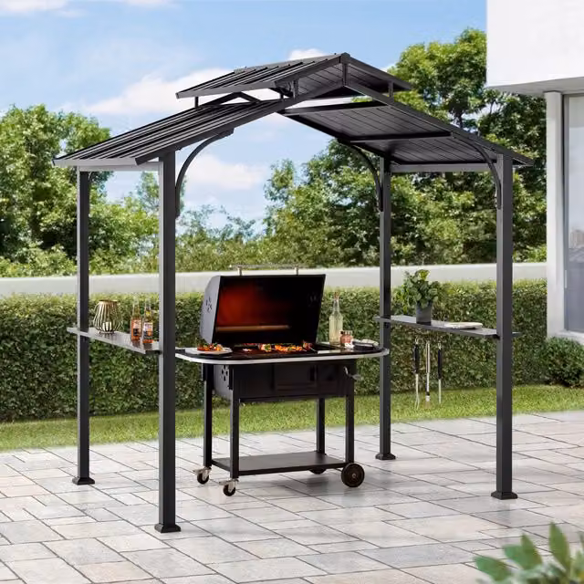 Sunjoy Black Steel Frame Double Tiered Hardtop Gable Gazebo