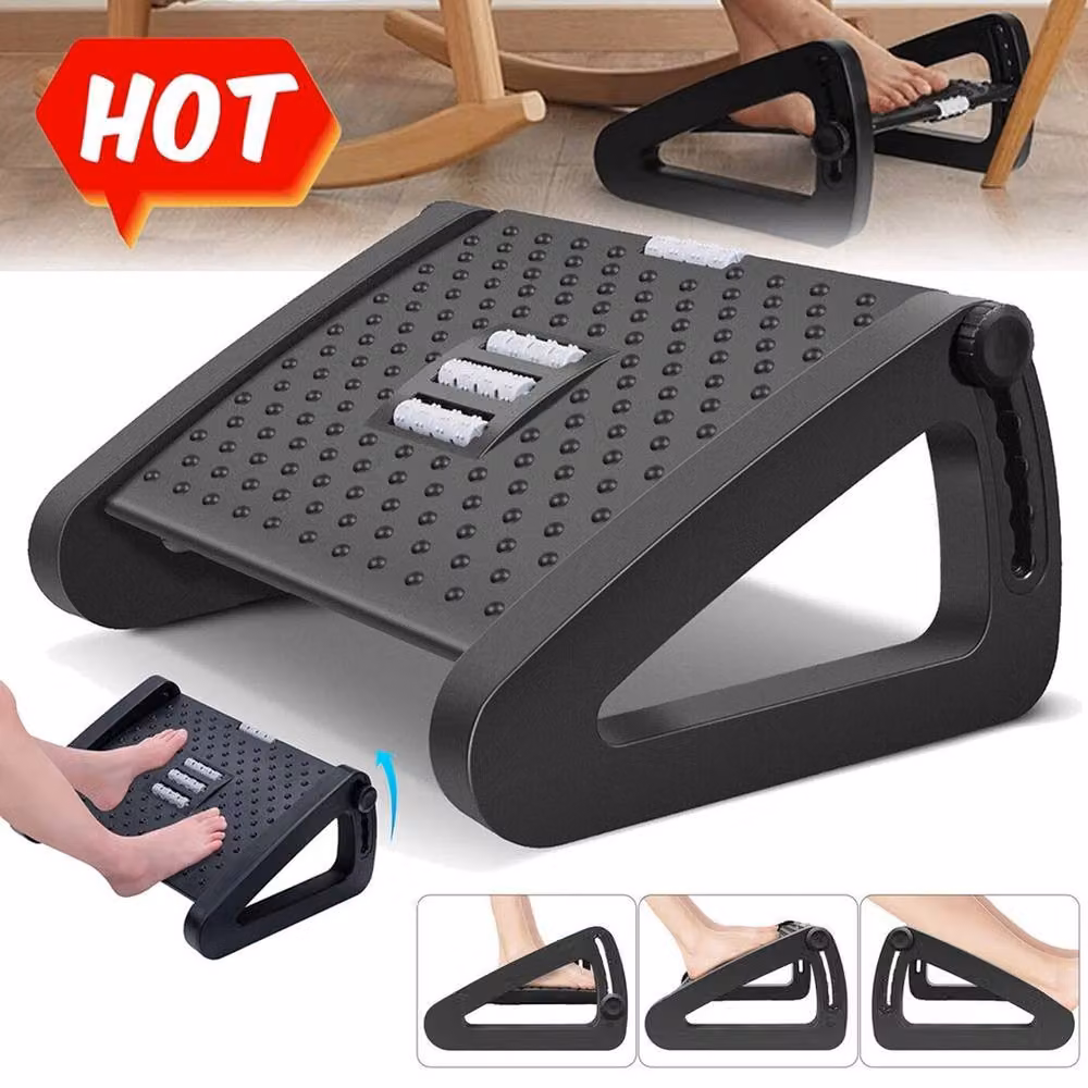 NESTLUNE Adjustable Ergonomic Office Foot Rest Under Desk in Black, W: 100 cm, D: 15 cm, H: 19 cm – 5