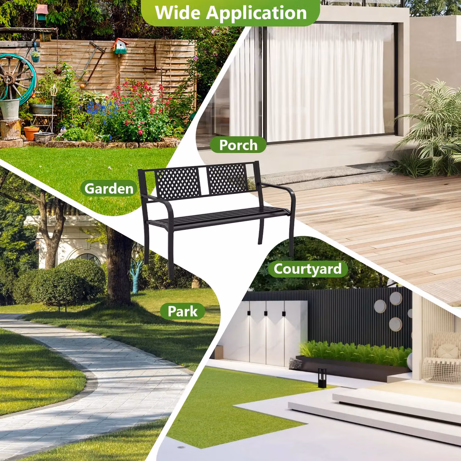 Costway Modern Geometric Garden Bench for 2-3 Persons in Matt Black Metal – 7