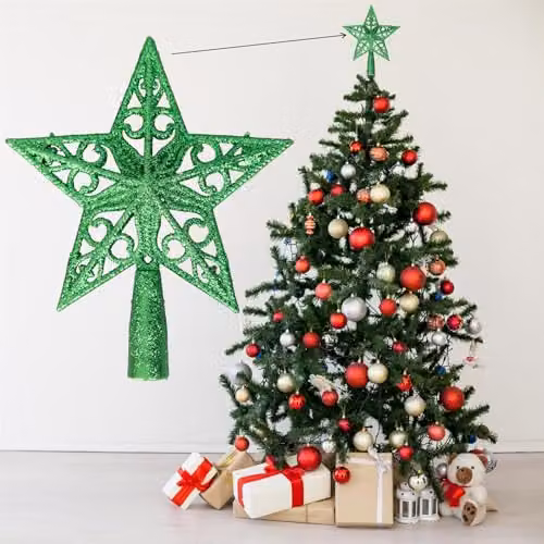 Shatchi Green Glitter Star Christmas Tree Topper, 14.5 cm – 2