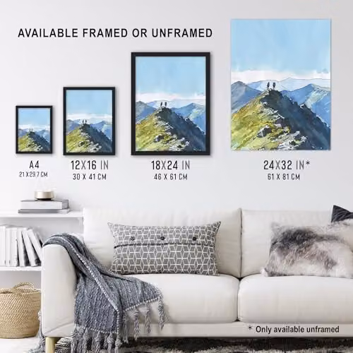 Artery8 Hikers on Helvellyn Mountain Ridge Landscape Framed Wall Art Print, Multicolour, W: 21.0 cm, H: 29.7 cm – 3