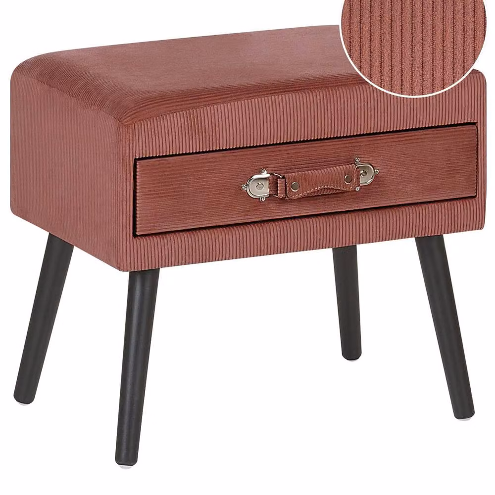 Wyld and Coco Pink Corduroy Side Table with Storage and Black Pine Legs, W: 46 cm, D: 50 cm, H: 35 cm – 2