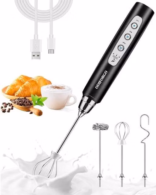 EONLION 3-in-1 Rechargeable Milk Coffee Frother and Egg Beater Whisk in Black – 1