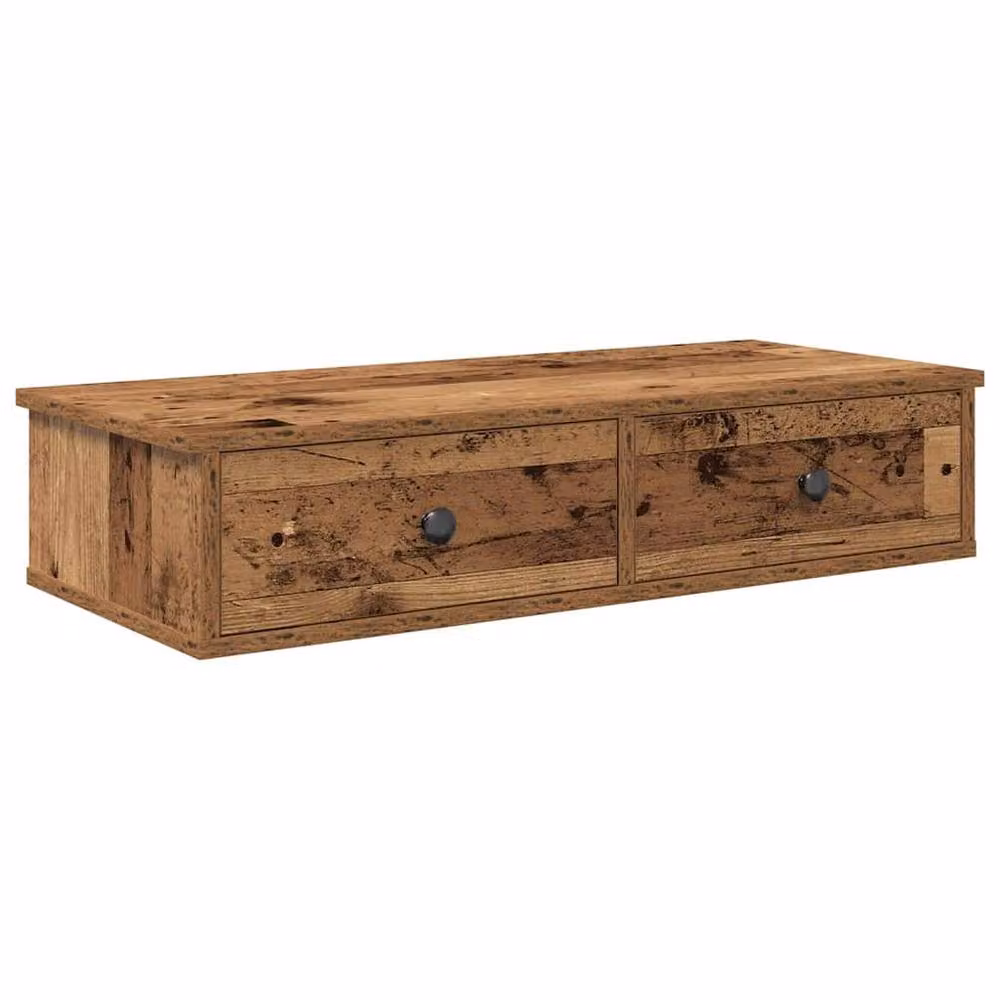 Berkfield Home Wall Shelf with Drawers in Old Wood Brown, W/D/H: 80 x 31 x 17 cm – 2