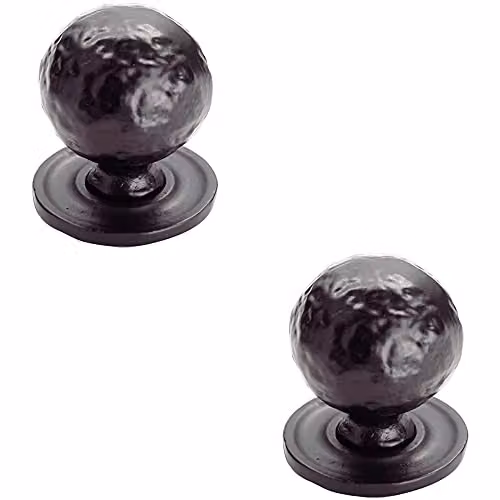 Loops 2 Pack Hammered Ball Cupboard Door Knobs in Matt Black Antique Finish, 33mm Diameter – 1