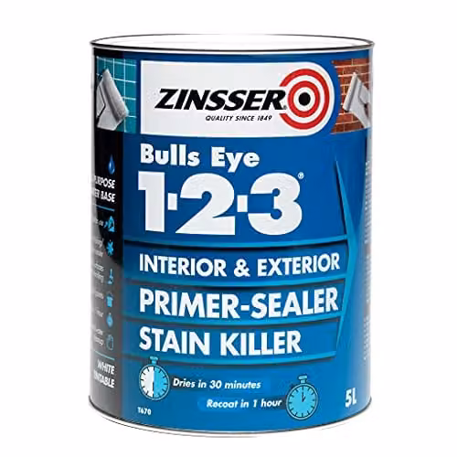 Zinsser Bulls Eye 1-2-3 Water-Based Primer-Sealer and Stain Killer, White, 2.5 l – 1