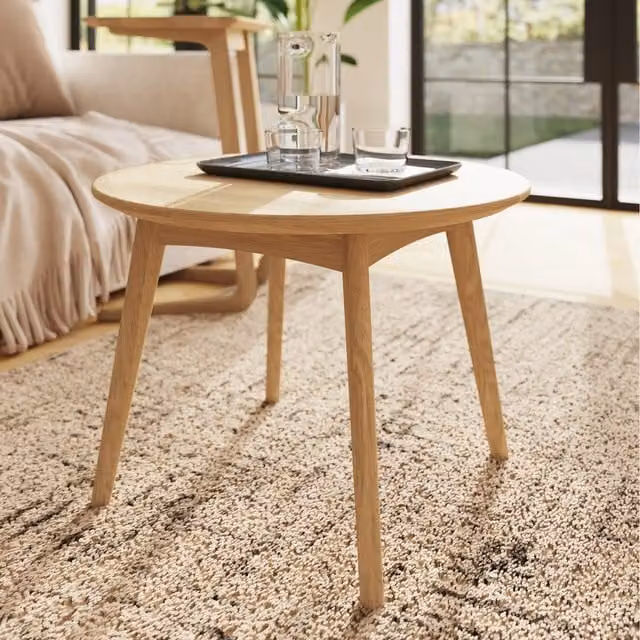 FWStyle Natural Ash Round Coffee Table in Beige and Brown – 1
