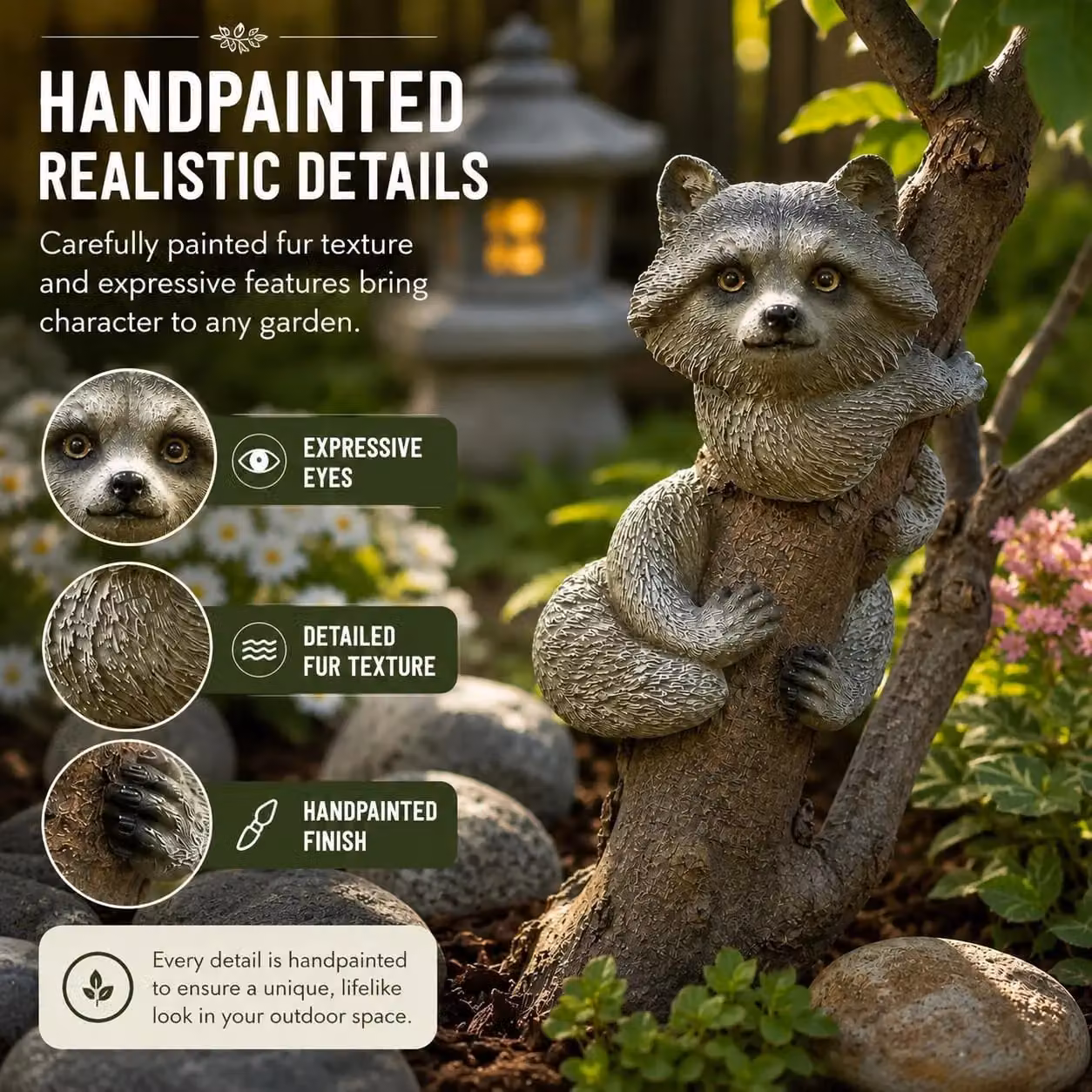 Marco Paul Raccoon Tree Peeker Resin Garden Ornament in Grey – 7