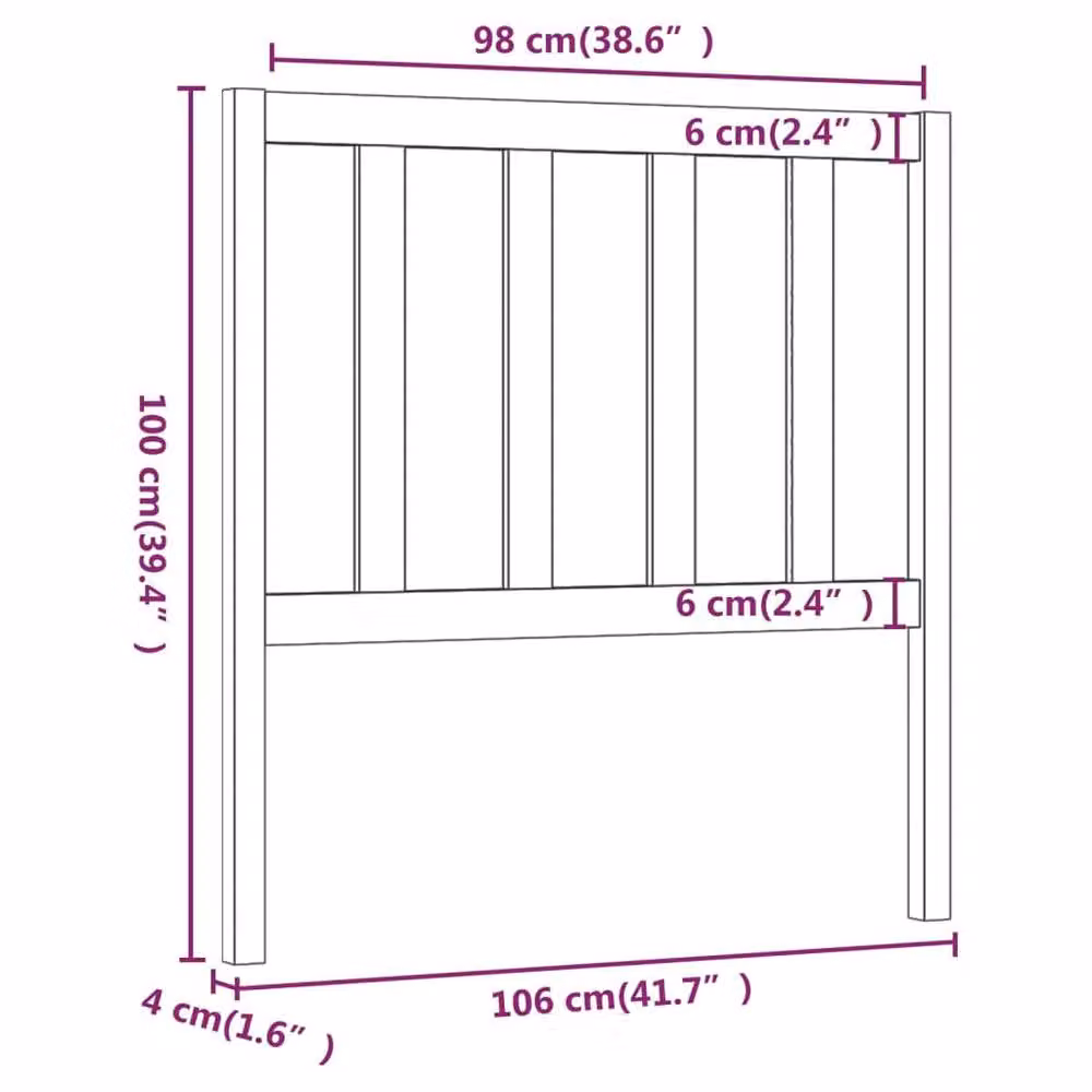 Berkfield Home Black Solid Pine Wood Bed Headboard, W: 106 cm, D: 4 cm, H: 100 cm – 3