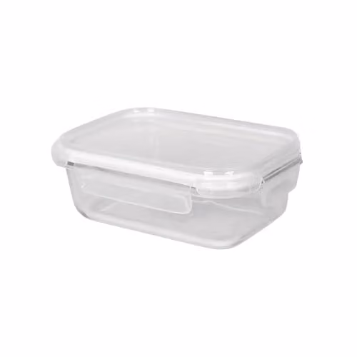 Harbour Housewares 640ml Glass Food Storage Container with Airtight Clip Lid, Transparent and White, Leakproof and Microwave Safe