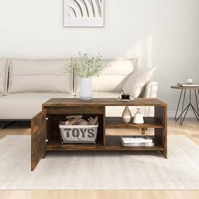 Berkfield Home Modern Smoked Oak Coffee Table in Brown, W/D/H: 102 x 50 x 45 cm