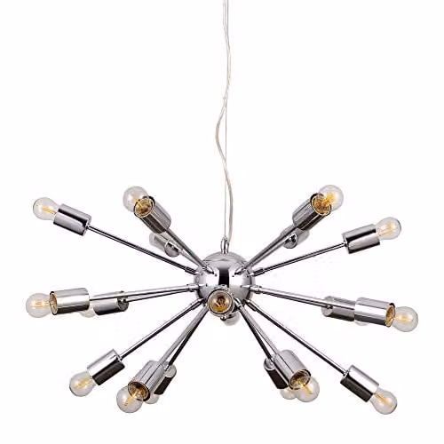 Netlighting Modern Silver Chrome Suspended Pendant Lamp with 18 E27 Bulbs
