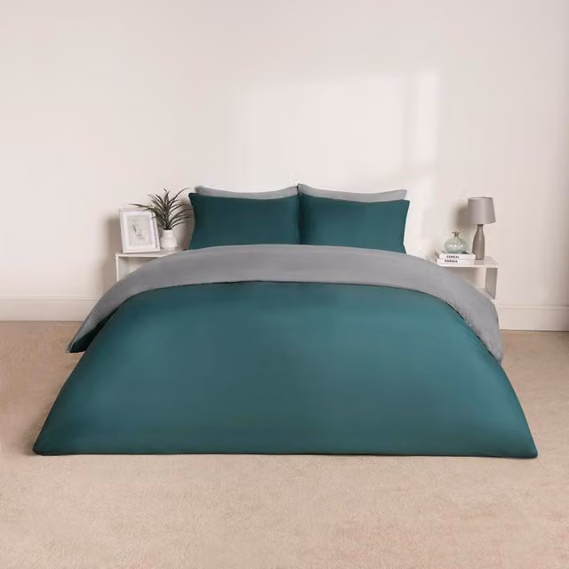 Brentfords Reversible Microfibre Duvet Cover and Pillowcase Set in Petrol Grey, Single, 90 x 200 cm