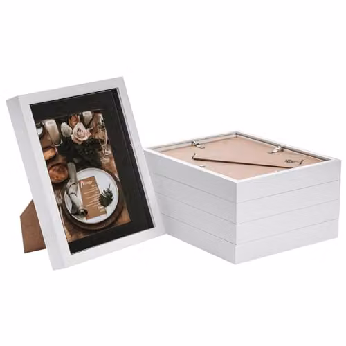 Nicola Spring Pack of 5 White Rectangular 3D Box Photo Frames with Black Mounts – 1
