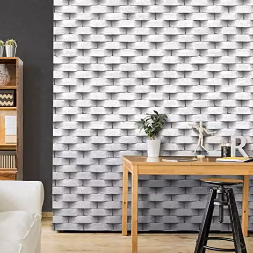 Muriva Grey and White 3D Effect Realistic Brick Textured Geometric Industrial Feature Wallpaper – 1