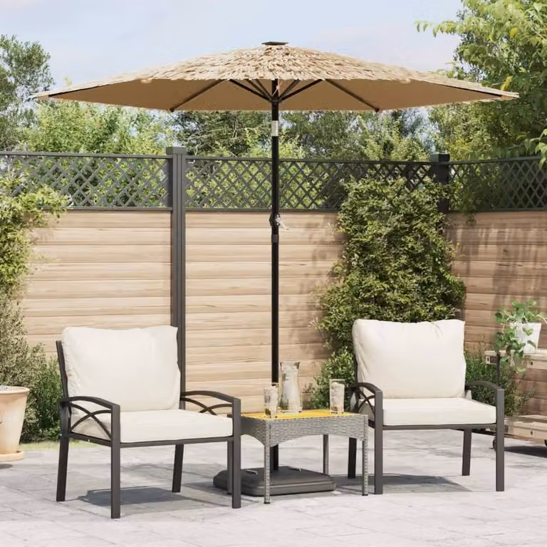 Berkfield Home Garden Parasol with Steel Pole in Brown and Beige, W/D/H: 223 x 223 x 213 cm