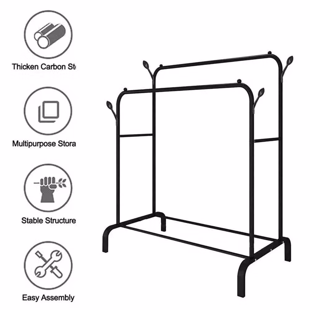 Nordara Double Rail Metal Clothes Hanging Rack and Garment Display Stand in Matt Black – 3