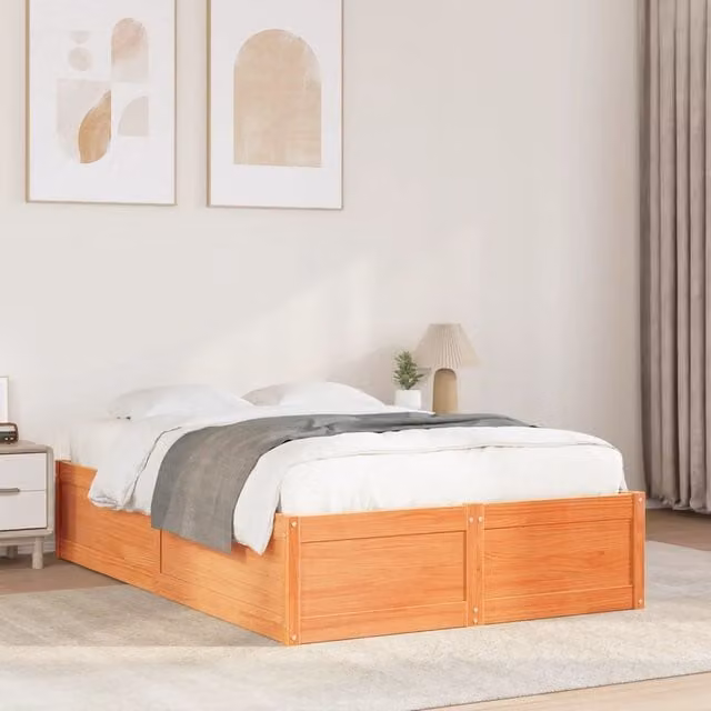 Berkfield Home Small Double Solid Wood Pine Bed Frame in Wax Brown, W/D/H: 120 x 200 cm – 1